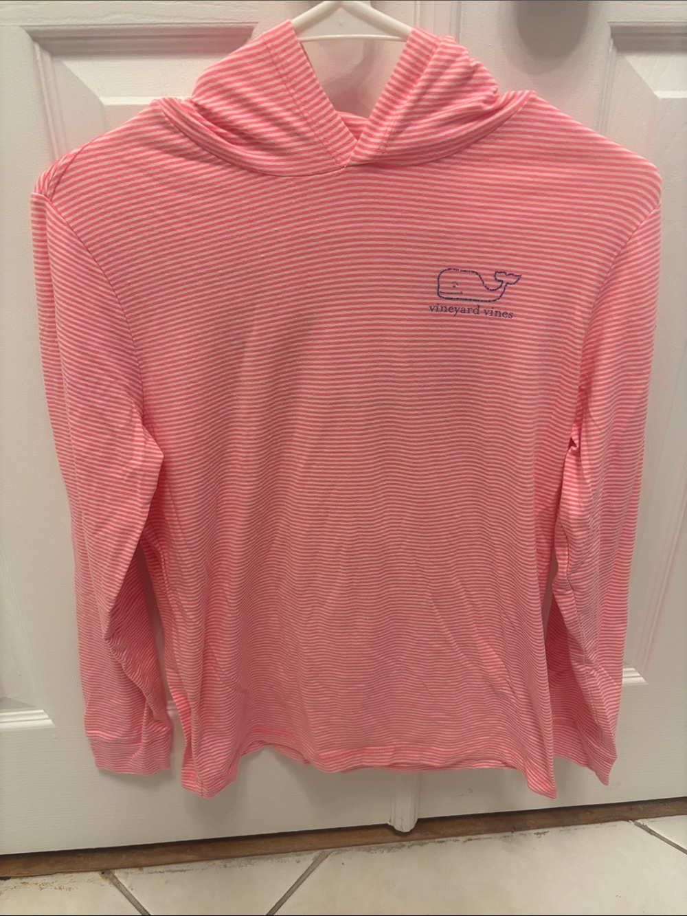 Vineyard Vines Pink and White Striped Hooded Long Sleeve